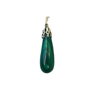 Natural Malachite Drop 925 Sterling Silver Pendant Jewelry Amulet Charm 16 in